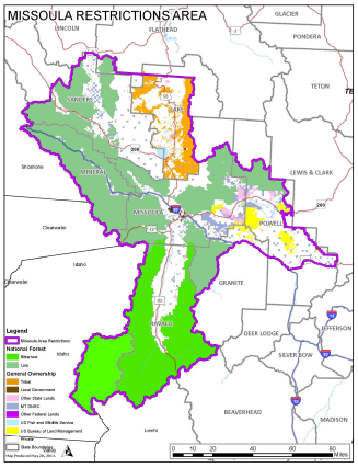 Map depicting Stage II Fire-Use Restriction Areas in Montana - MCFPA  